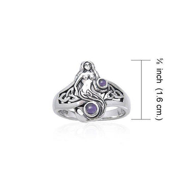 Celtic Mermaid Silver Ring With Gemstone TRI045 - Jewelry